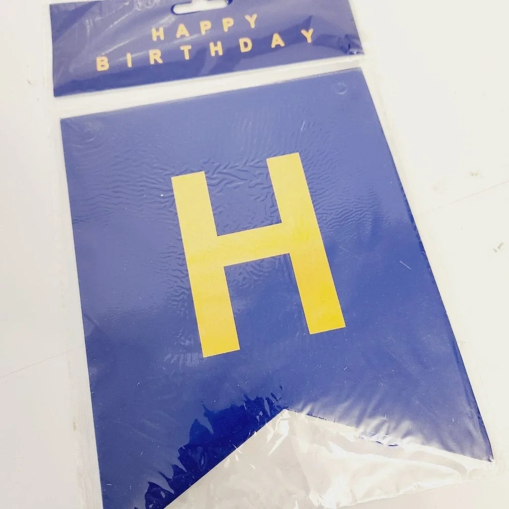 Blue Gold Happy‎ Birthday Banner – Backdrop Sign for Party Decorations